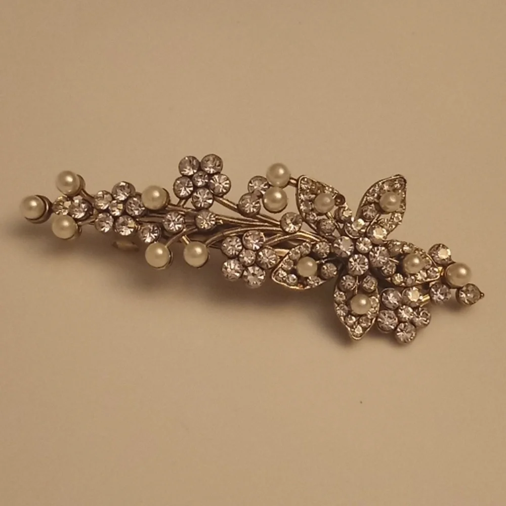 Vintage Bridal Reinstone Pearls Barrett Hair Wedding Prom Clip